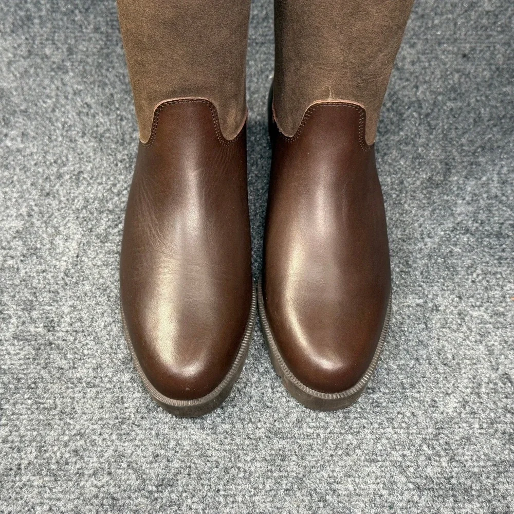 On Five Italian Suede Leather‎ Shearling Boots Women's 8 Brown Knee High Winter